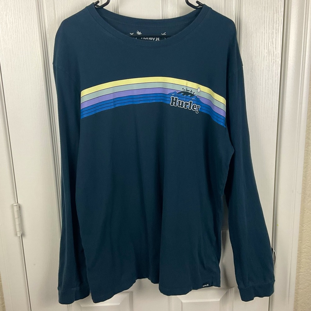 Hurley Men’s Navy Long Sleeve Retro Graphic T-Shirt, Size L (Pre-Owned)